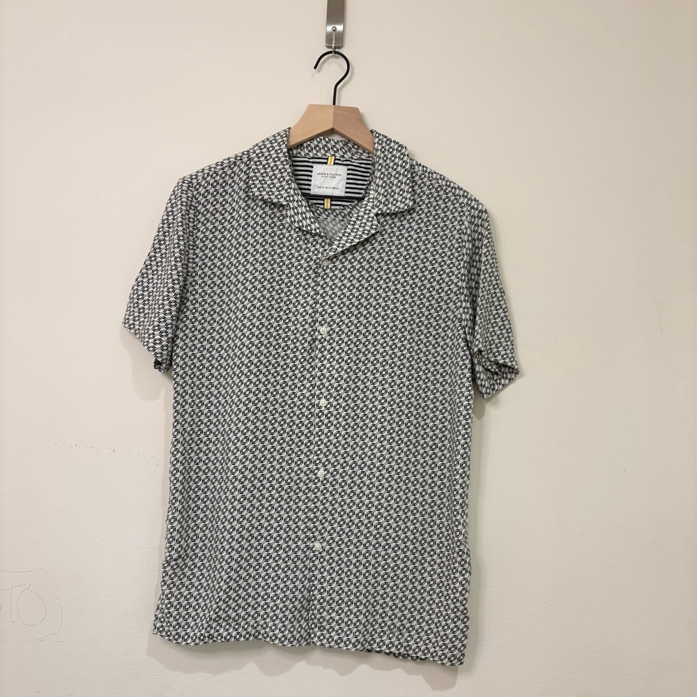 Denim & Flower Ricky Singh Men's Cotton Geometric Short Sleeve Button-Up Shirt M